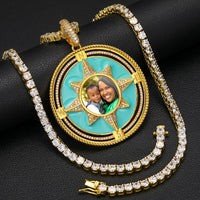 Thumbnail for Custom Turquoise Enamel North Star Photo Pendant - Different Drips