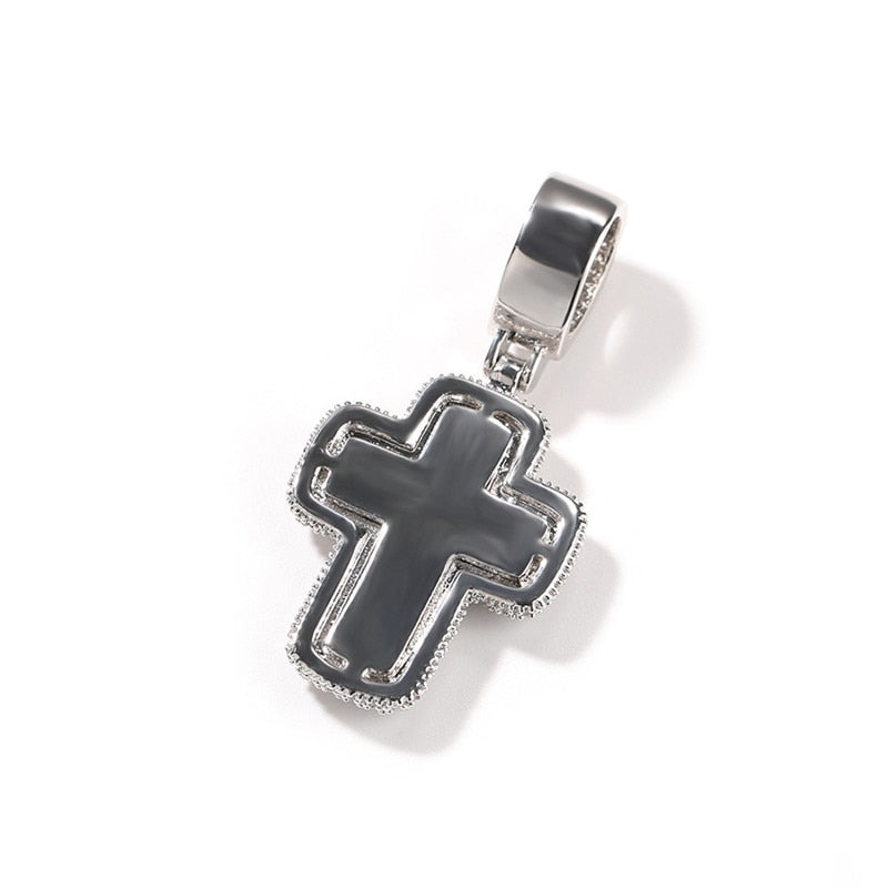 Center Stone Outlined Baguette Cross Pendant - Different Drips