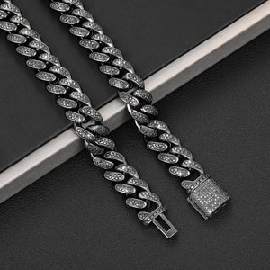 12mm VVS Black Moissanite & S925 Miami Cuban Link Chain - Different Drips