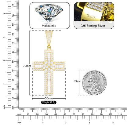 S925 Moissanite Baguette Cross Pendant - Different Drips