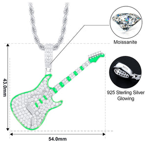 S925 Moissanite Glow In The Dark Guitar Pendant - Different Drips