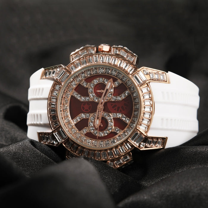 Baguette Round Cut Watch w/ Rubber Strap - Different Drips