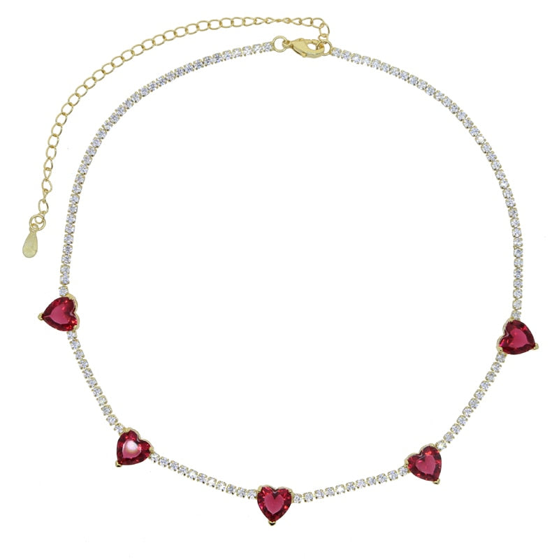 Women's 2mm Heart Stationed Tennis Necklace - Different Drips