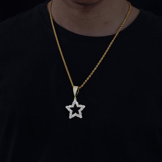 Hollow star pendant over sterling silver set with moissanite stones