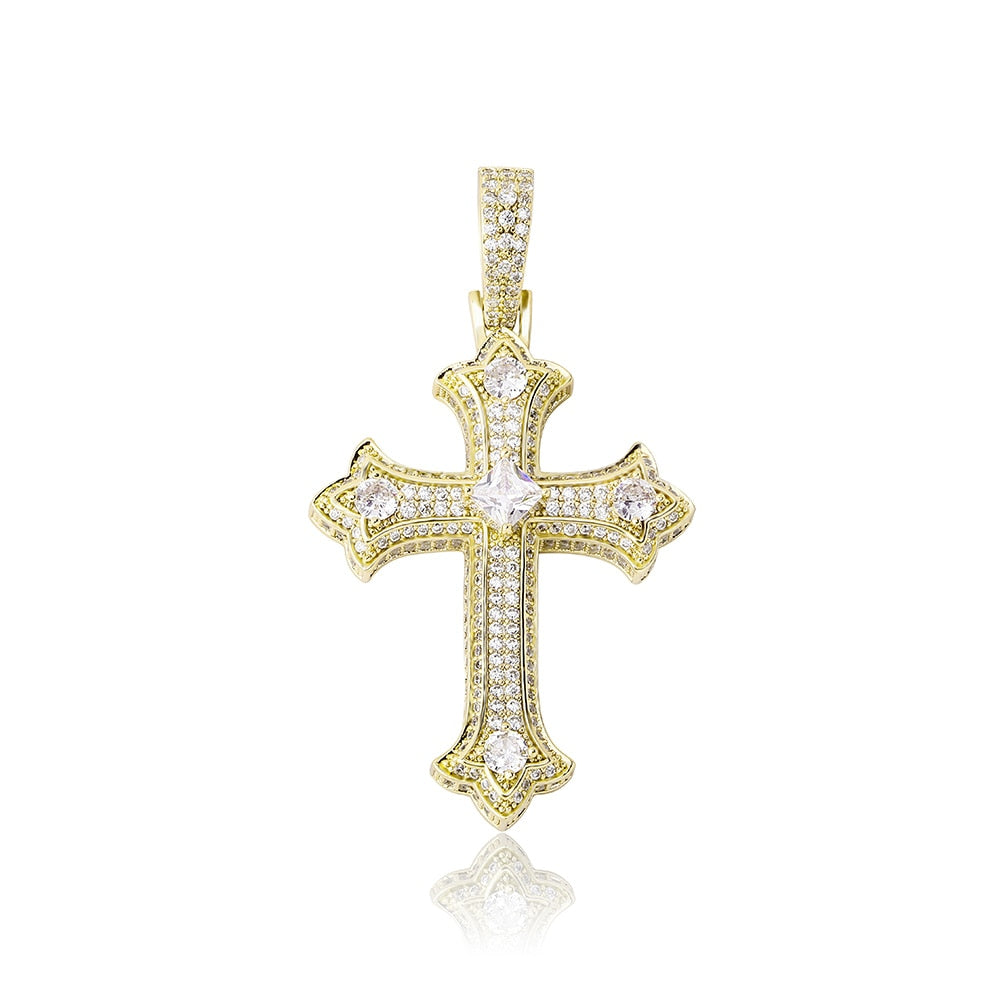Colored Gem Iced Cross Pendant - Different Drips