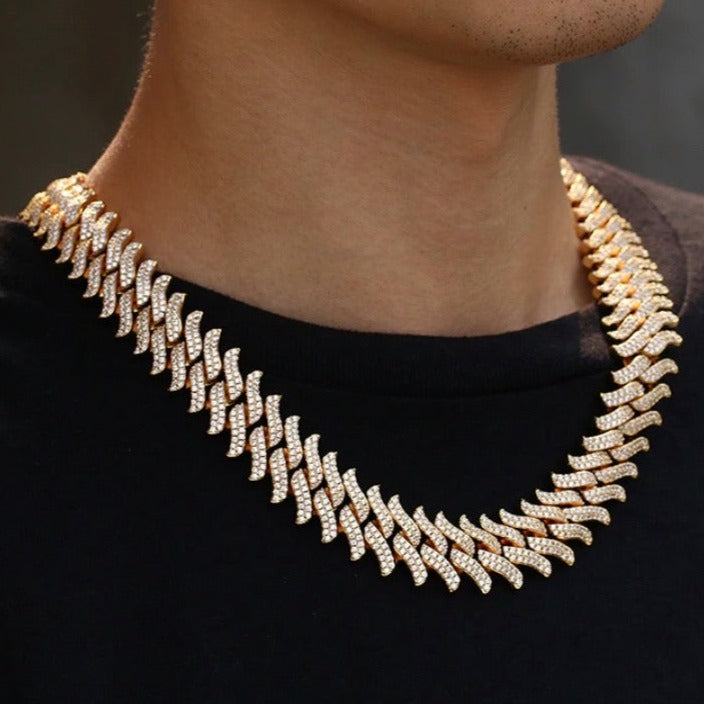 20mm Iced Curved Spiked Cuban Chain - Different Drips
