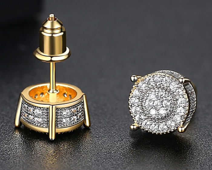 Iced Round Stone Stud Earrings - Different Drips