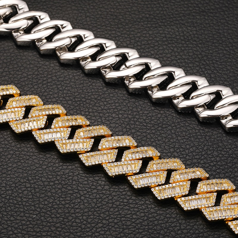 20mm VVS Baguette Moissanite & S925 Prong Cuban Link Chain - Different Drips