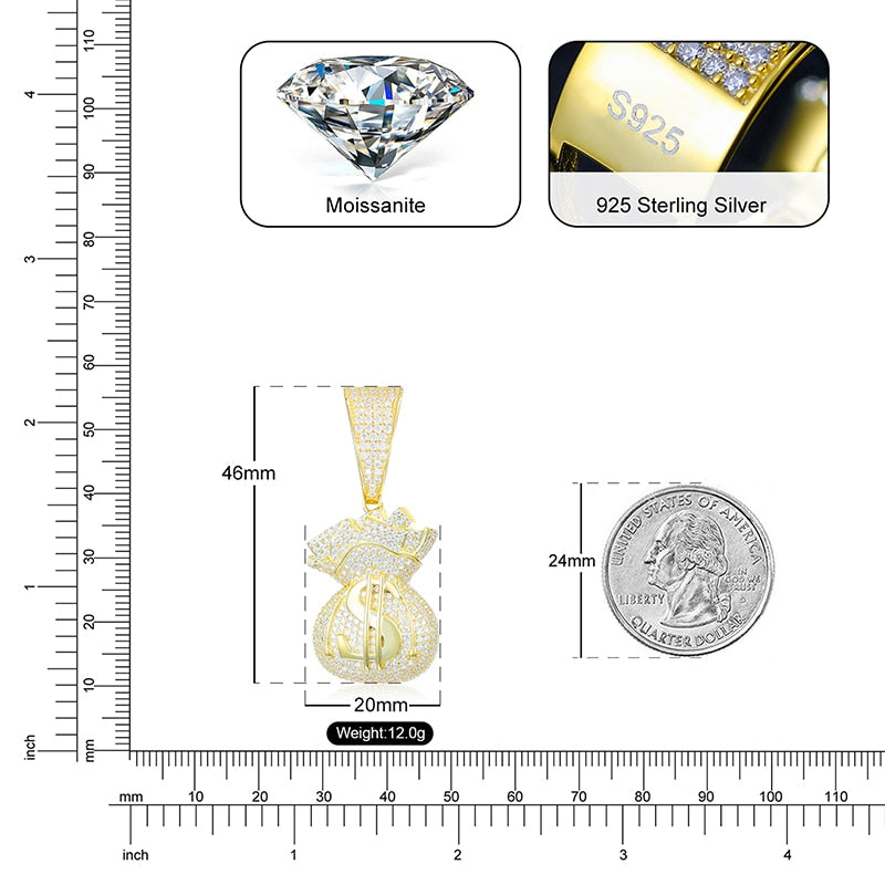 S925 Moissanite Money Bag Pendant - Different Drips