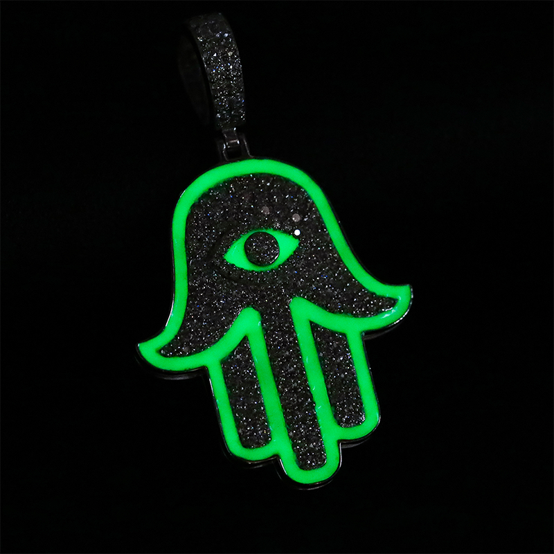 S925 Moissanite Glow In The Dark Hasma Hand Pendant - Different Drips