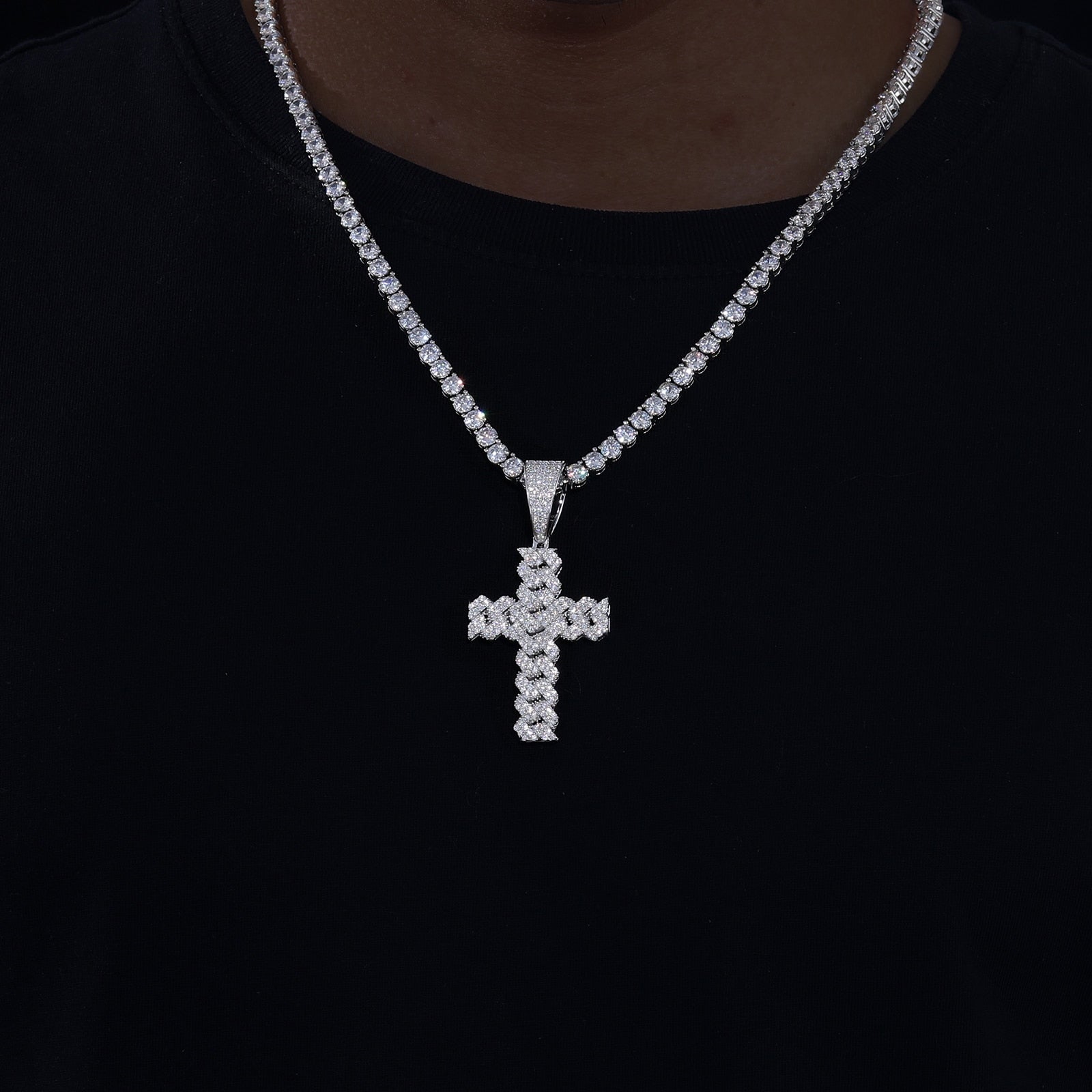 S925 Moissanite Cuban Prong Cross Pendant - Different Drips