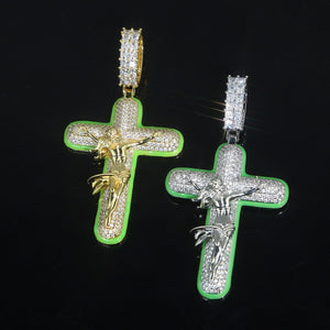 Glow In The Dark Jesus Cross Pendant - Different Drips