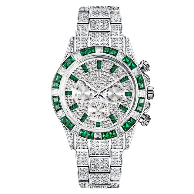 Emerald Green Baguette Bezel Chronograph Watch - Different Drips