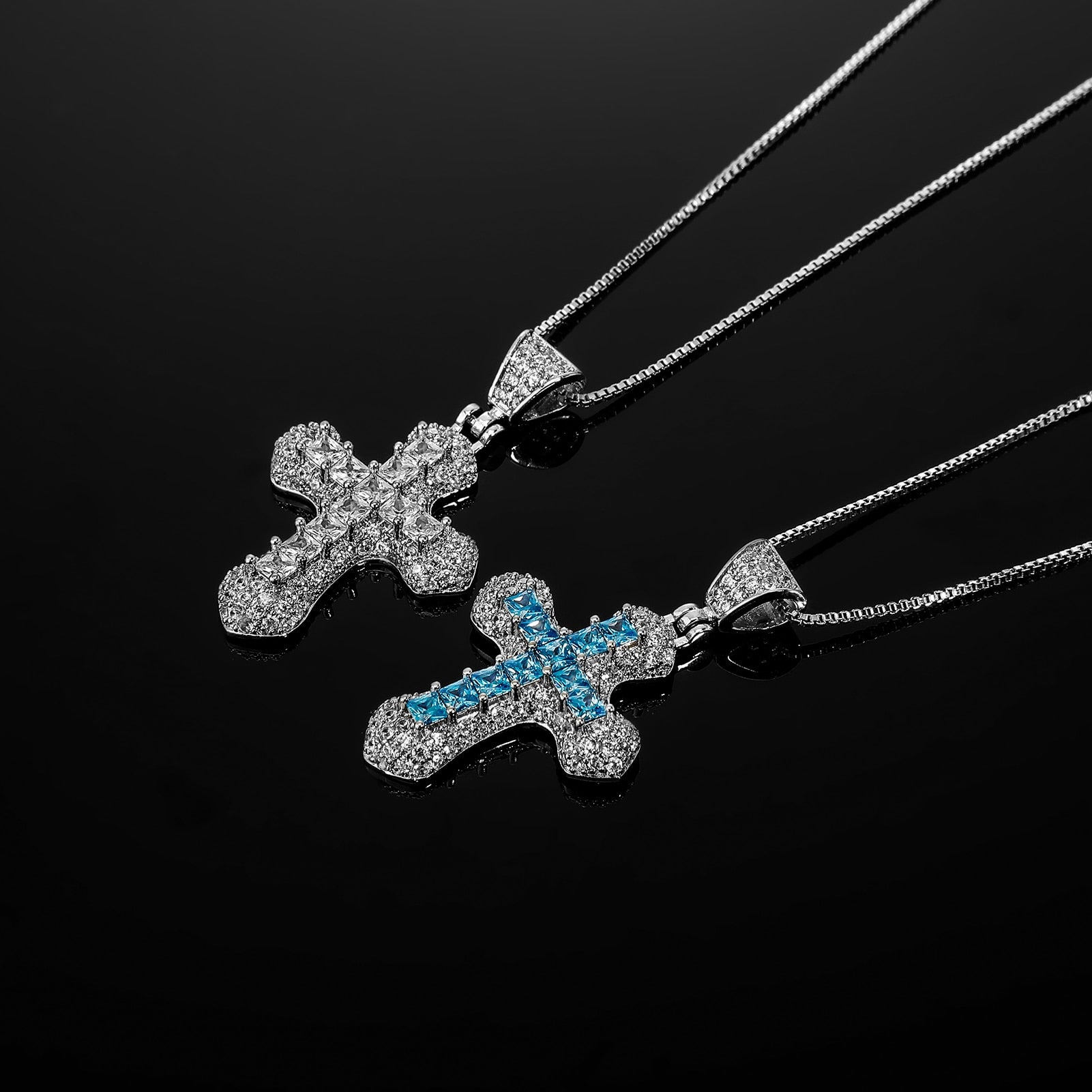 Center Stone Baguette Cross Pendant - Different Drips