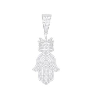 S925 Moissanite Crowned Baguette Hasma Hand Pendant - Different Drips