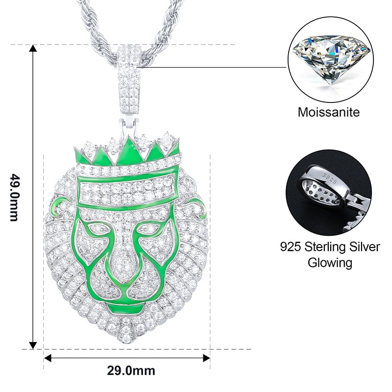 S925 Moissanite Glow In The Dark Lion Head Pendant - Different Drips