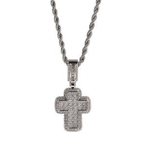 Center Stone Outlined Baguette Cross Pendant - Different Drips