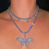 Thumbnail for Women's Iced Out Butterfly Pendant in White Gold - Different Drips