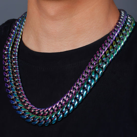 Rainbow Miami Cuban Link Chain - Different Drips