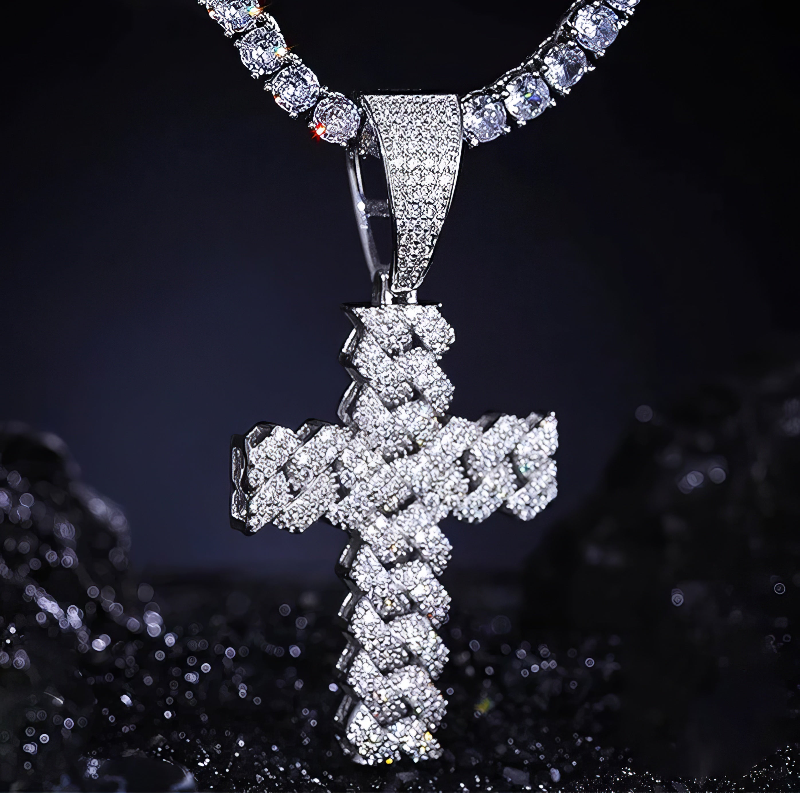 S925 Moissanite Cuban Prong Cross Pendant - Different Drips