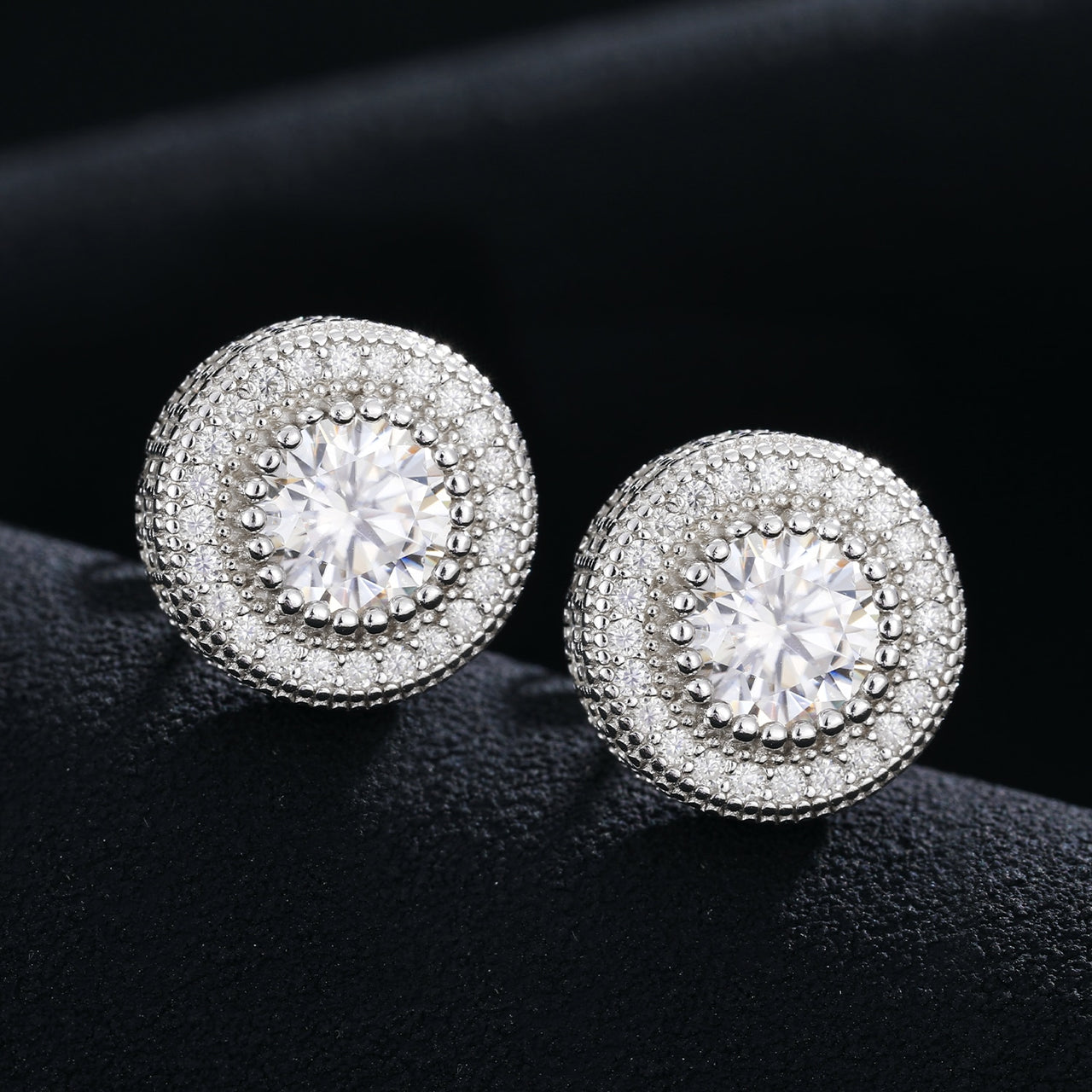 Iced Triple Row Halo Stud Earrings - Different Drips