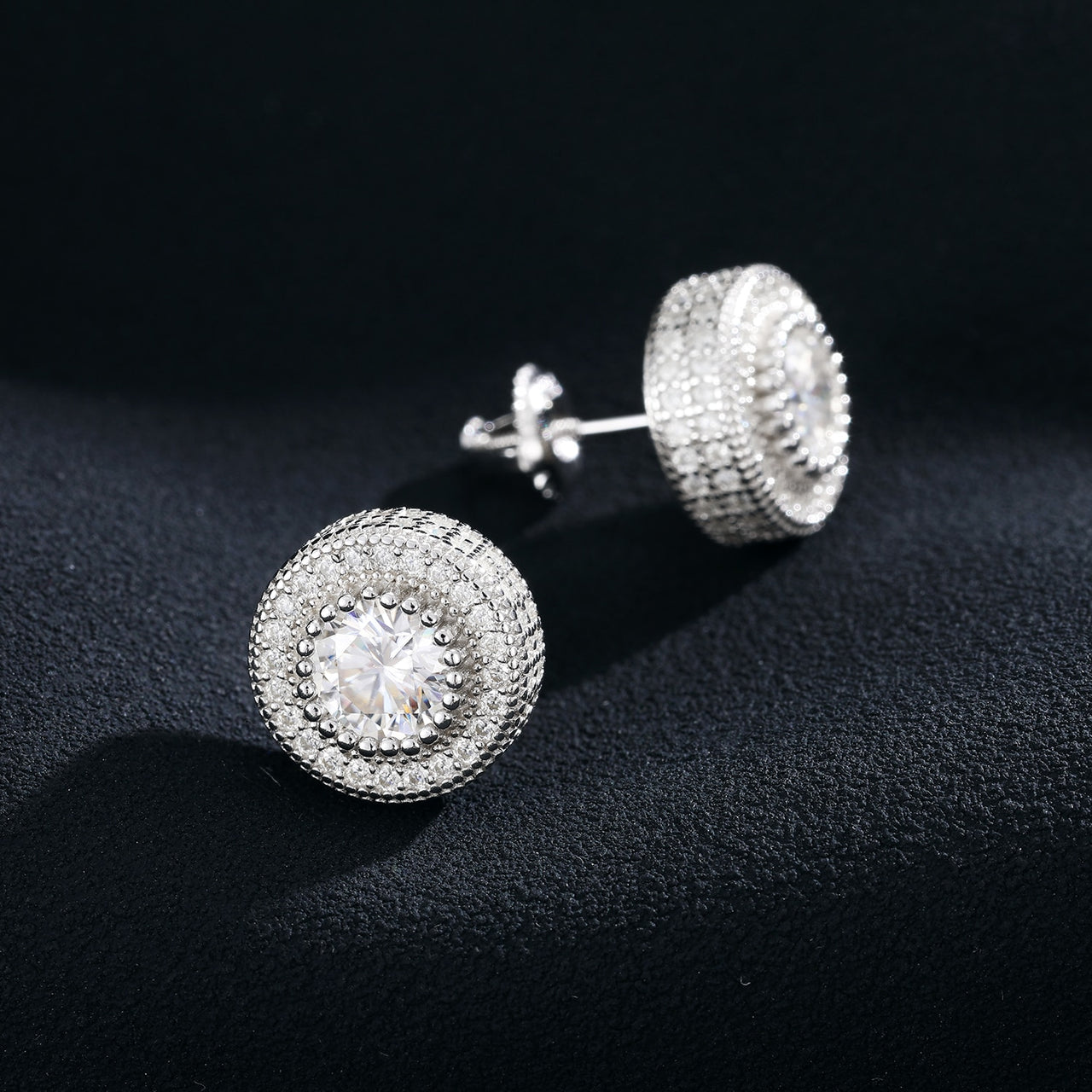 Iced Triple Row Halo Stud Earrings - Different Drips