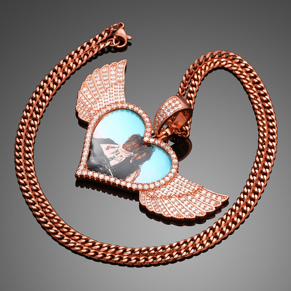 Custom Heart Winged Photo Pendant - Different Drips