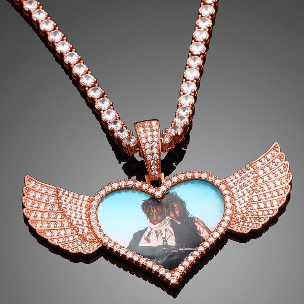 Custom Heart Winged Photo Pendant - Different Drips