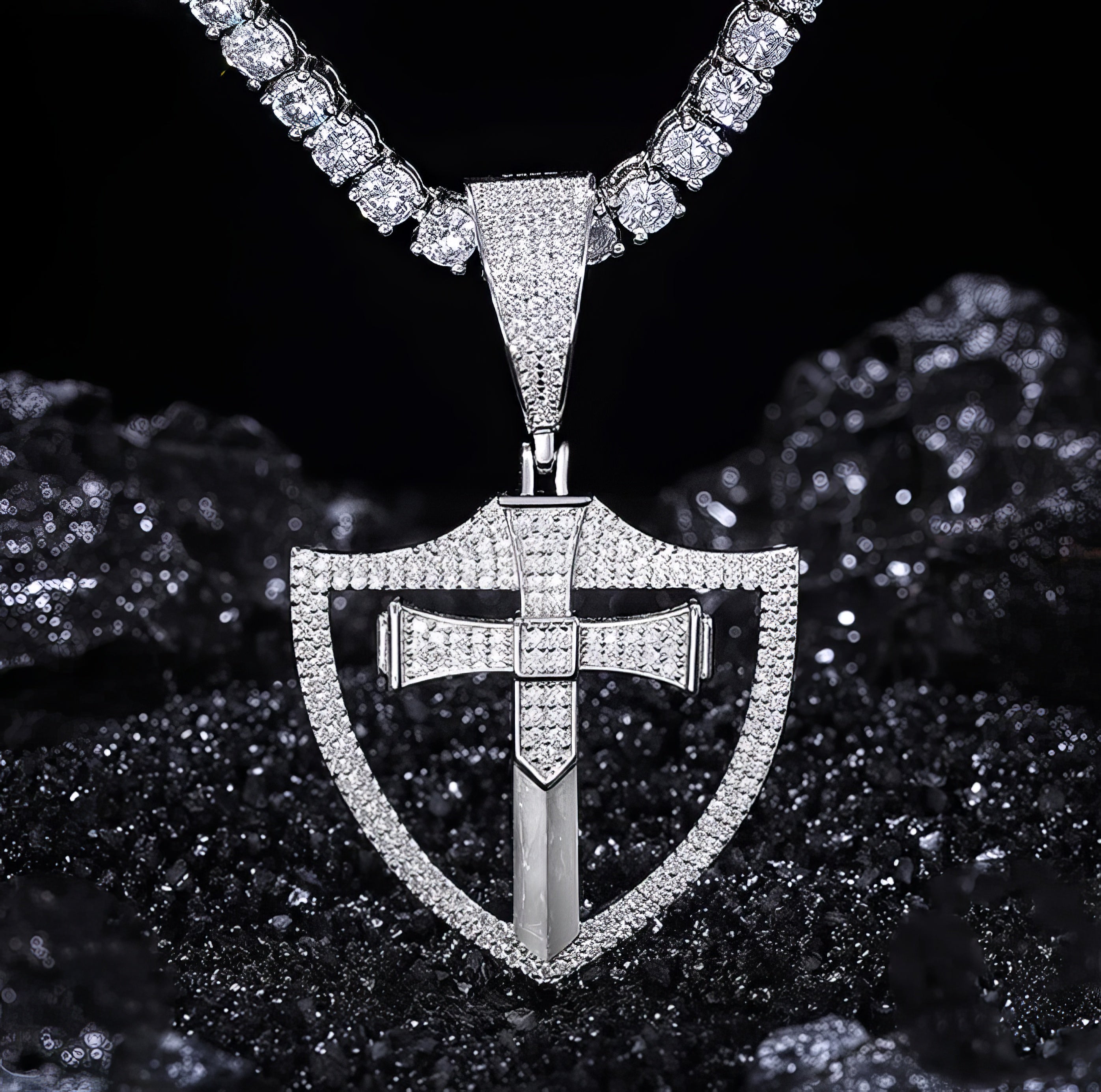 S925 Moissanite Shield Cross Pendant - Different Drips