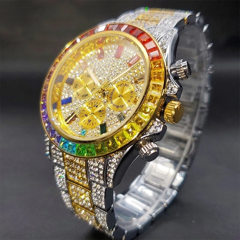 Iced Multi-Color Baguette Chronograph Watch - Different Drips