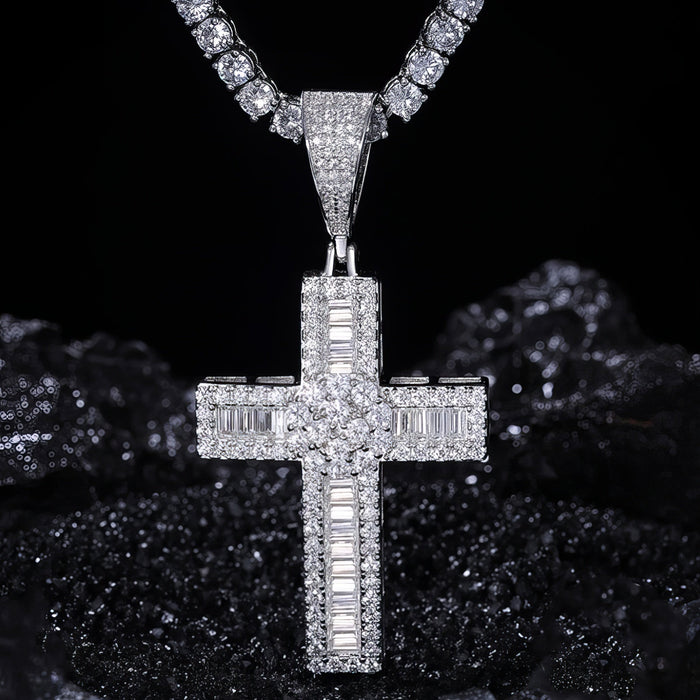 S925 Moissanite Baguette Cross Pendant - Different Drips