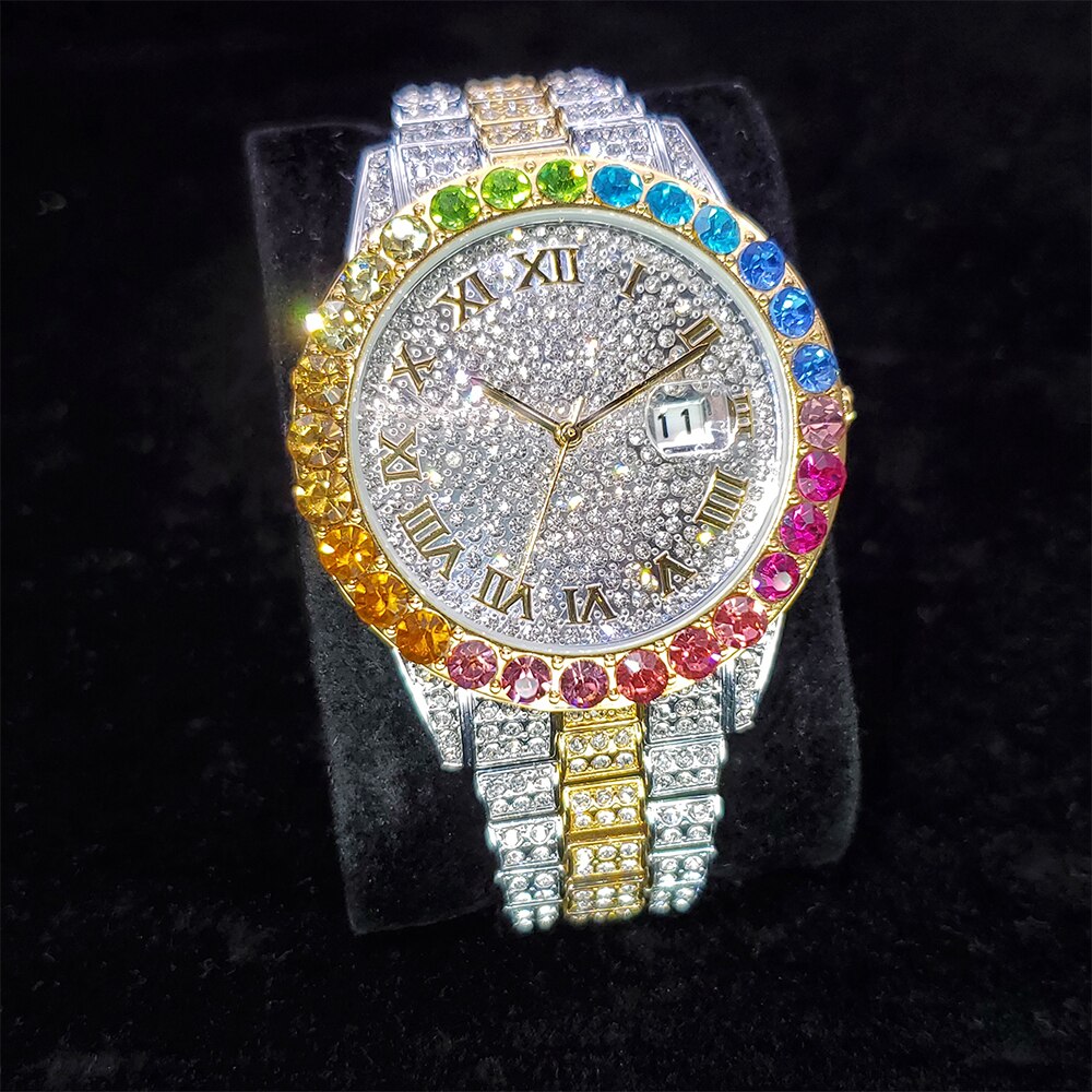 Iced Multi-Color Roman Numeral Watch - Different Drips