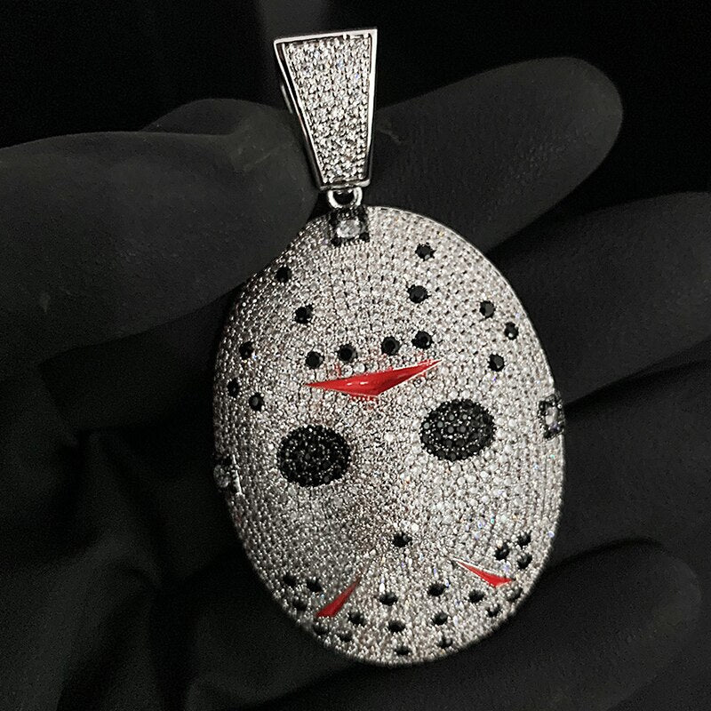 Iced White Gold Hockey Mask Pendant - Different Drips