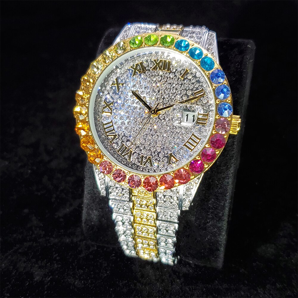 Iced Multi-Color Roman Numeral Watch - Different Drips