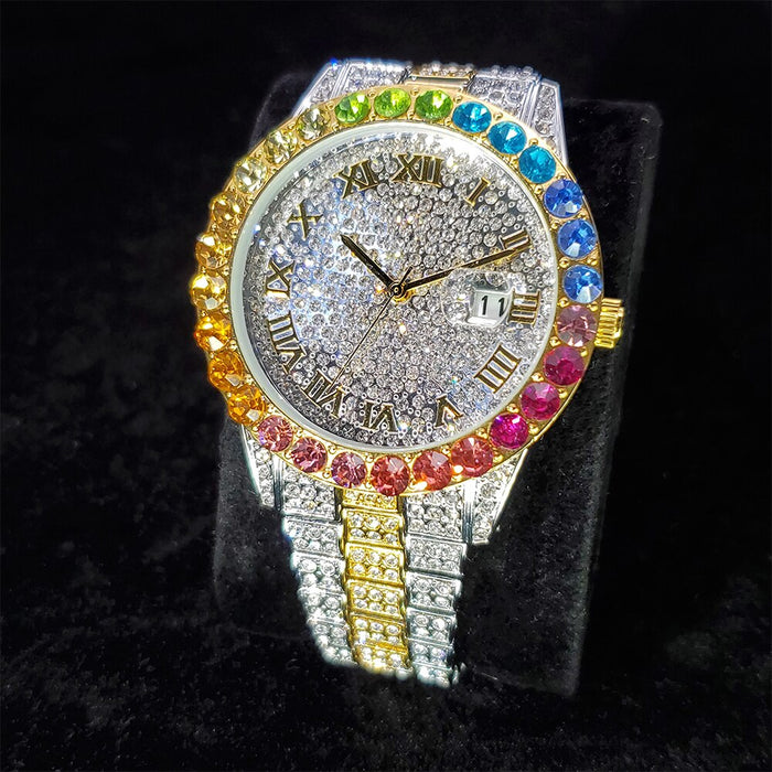 Iced Multi-Color Roman Numeral Watch - Different Drips