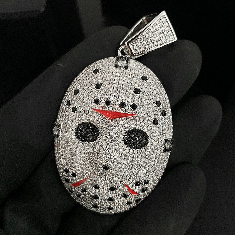 Iced White Gold Hockey Mask Pendant - Different Drips