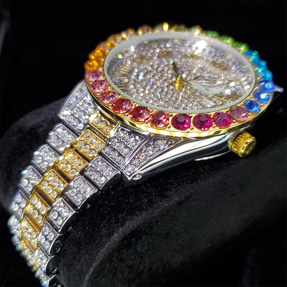 Iced Multi-Color Roman Numeral Watch - Different Drips