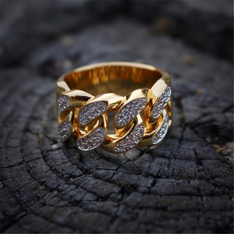 Iced Out Gold Cuban Ring - Different Drips