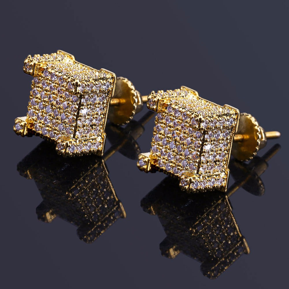 10mm Square Paved Diamond Stud Earrings - Different Drips