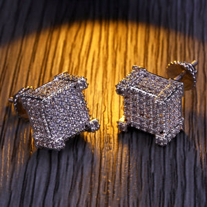 10mm Square Paved Diamond Stud Earrings - Different Drips