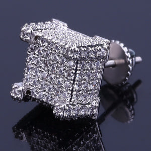 10mm Square Paved Diamond Stud Earrings - Different Drips