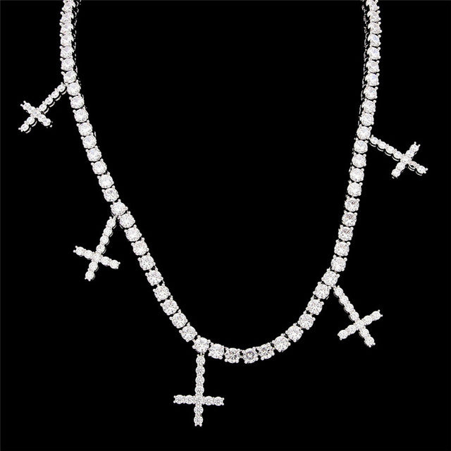Iced Multi-Cross Tennis Chain - Different Drips