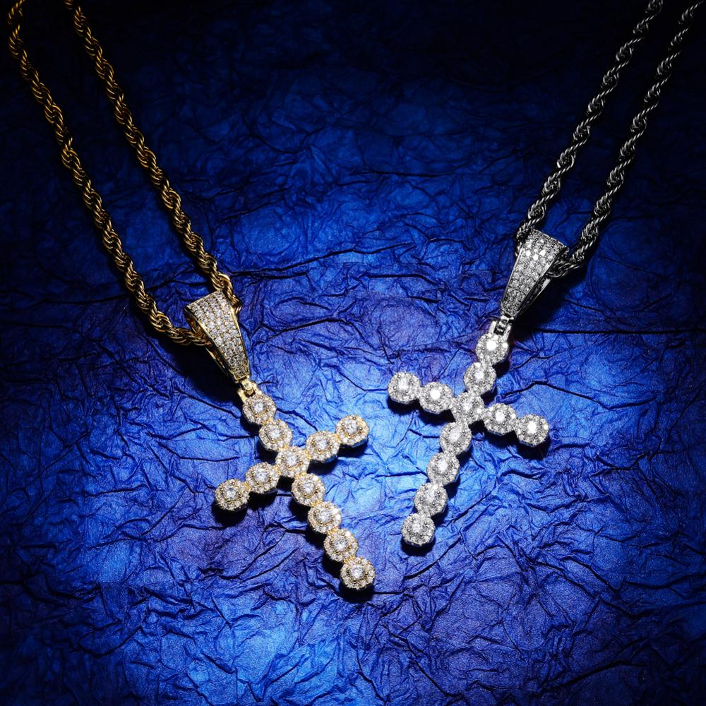 Iced Clustered Tennis Cross Pendant - Different Drips