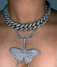 Thumbnail for Women's Iced Out Butterfly Pendant in White Gold - Different Drips