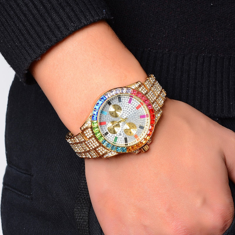 Iced Multi-Color Baguette Chronograph Watch - Different Drips