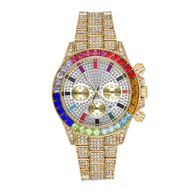 Iced Multi-Color Baguette Chronograph Watch - Different Drips