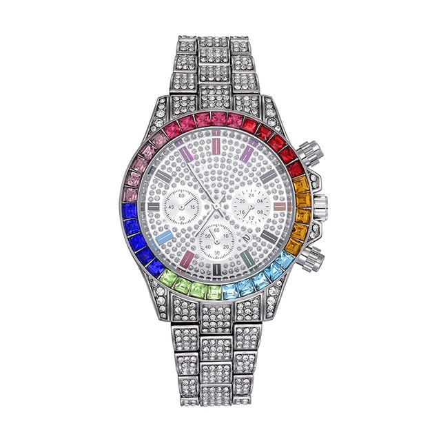Iced Multi-Color Baguette Chronograph Watch - Different Drips