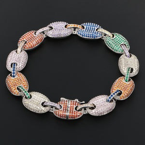 12mm Iced Multi-Color Mariner Link Bracelet - Different Drips