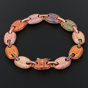 12mm Iced Multi-Color Mariner Link Bracelet - Different Drips