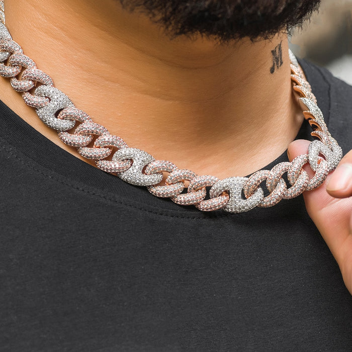 15mm Iced Rose Mariner Linked Cuban Chain - Different Drips